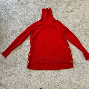 Tuckernuck Vibrant Red Turtleneck Sweater with Gold Button Details
